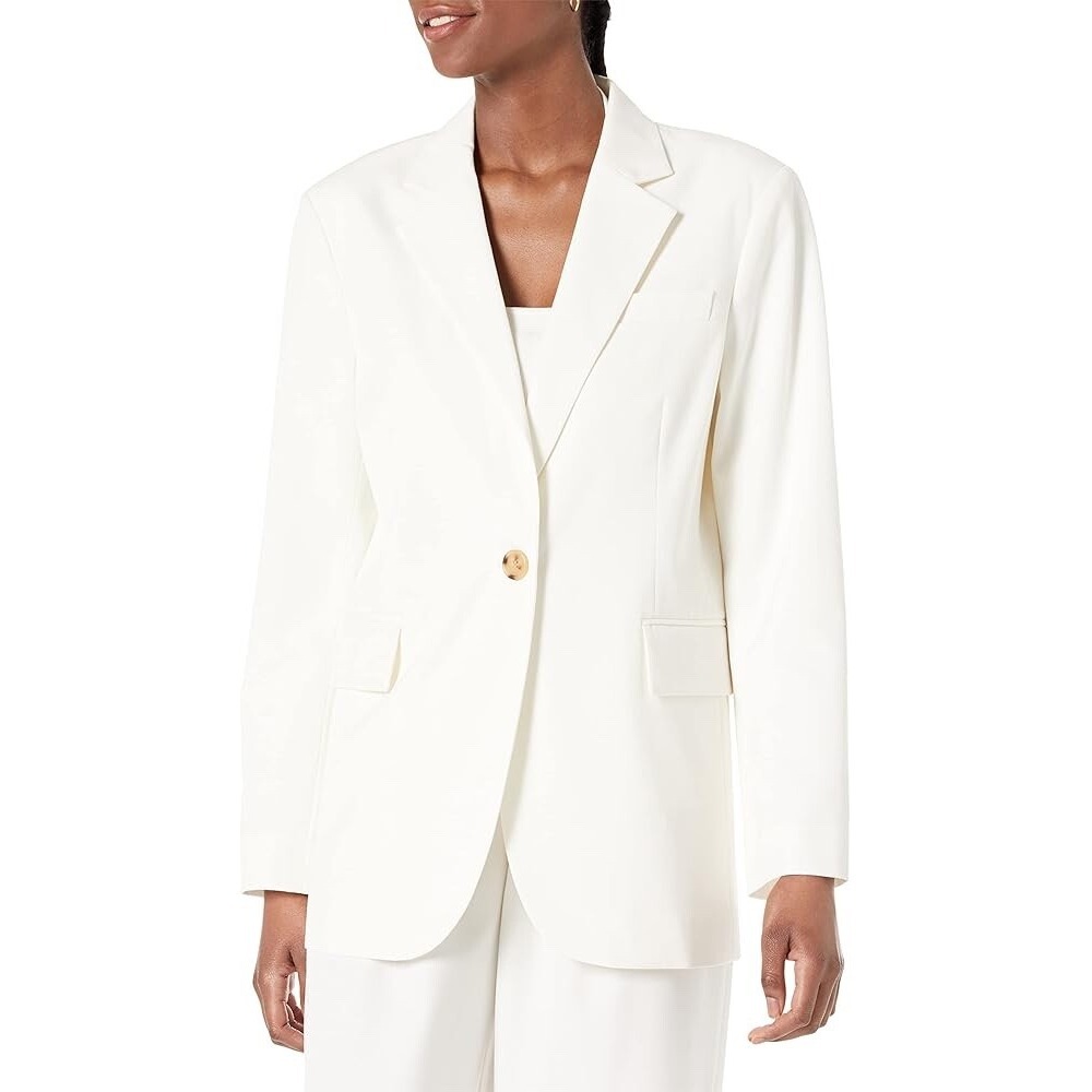 The Drop Sz M Blazer One Button Suit Ivory Jacket Ramona Loose Fit Relaxed Lined
